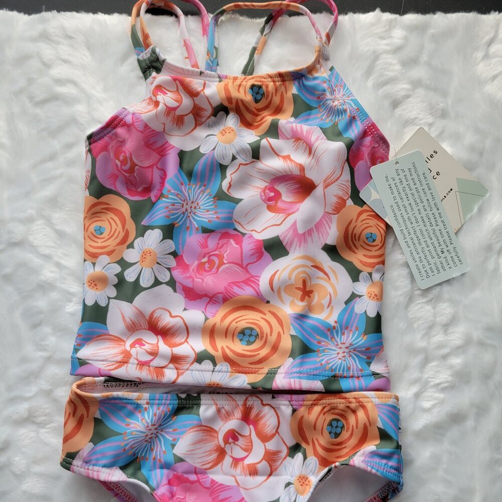 Dot Dot Smile Swimsuit Girl's 3/4 Toddler Pink Floral  2pc LE Bikini NWT
